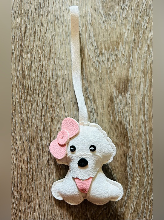 Handbags - White & Pink Bichon Frisé Dog Vegan Leather Bag Charm